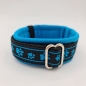 Preview: Halsband schwarz-blau mit Pfötchen, verstellbar & gepolstert
